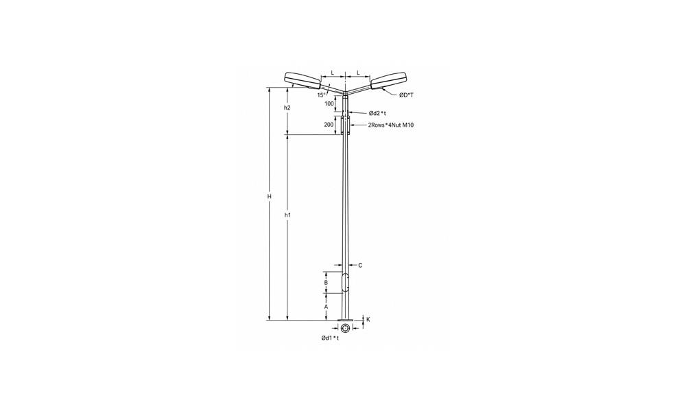 Octagonal Street Lighting Poles With Angled Bracket
